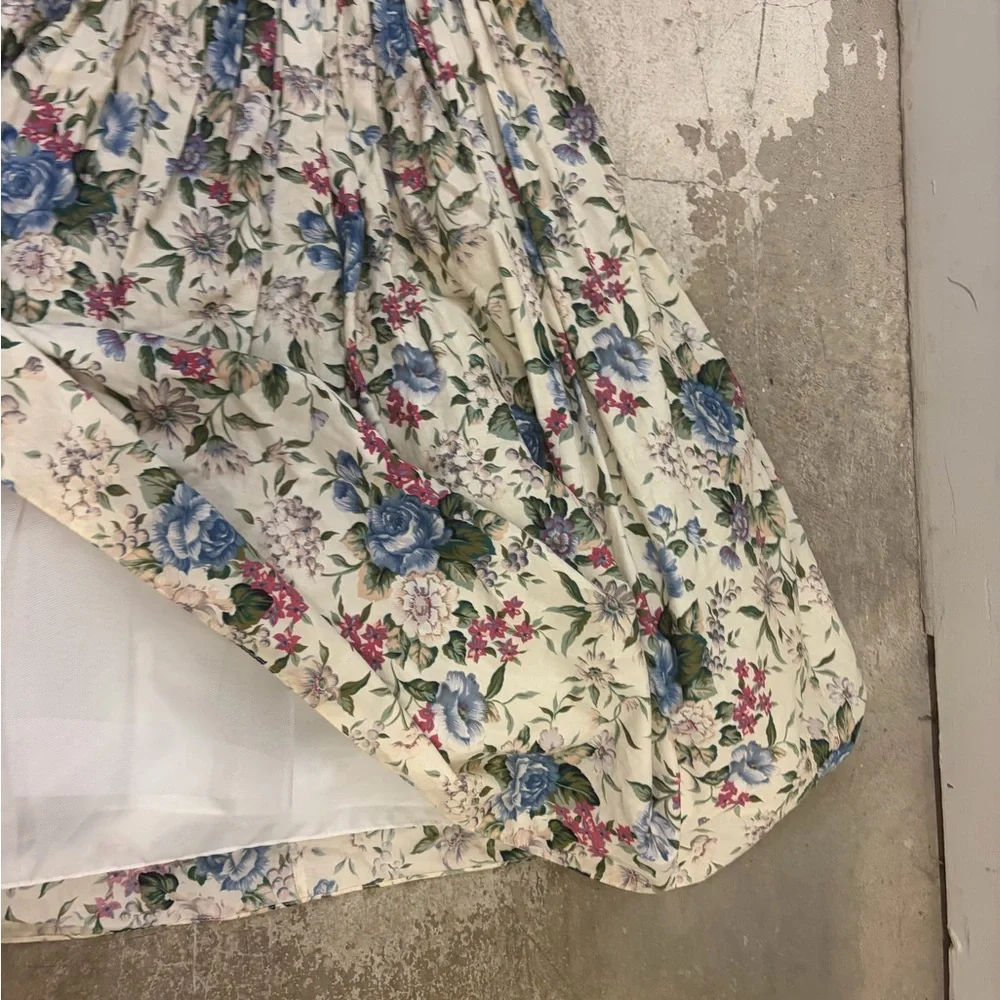 Vintage 1980s algo Floral Puff Sleeve Dress corset basque waist cottagecore maxi - Picture 6 of 8